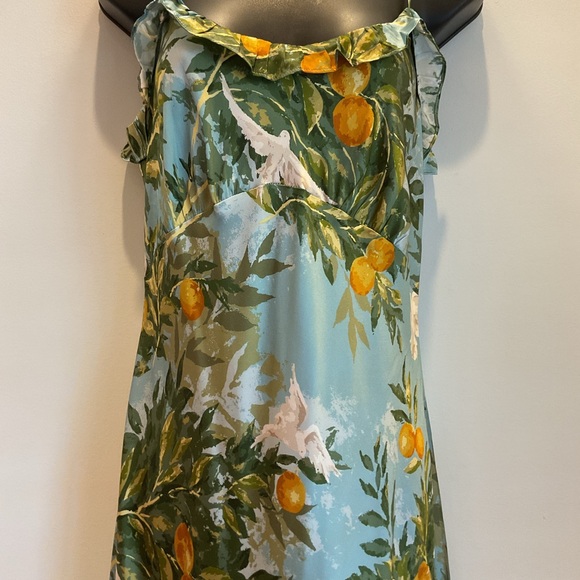Reformation Arabella 100% Silk Slip Dress in Villa Livia Blue Lemon Print - Picture 3 of 8